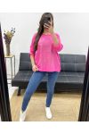 T-SHIRT UIT TWEE MATERIALEN ECRITURES GOUD PE0798 FUSHIA