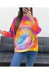 3/4 SLEEVE PRINTED SWEATER P0847-1 TIE AND DYE 1