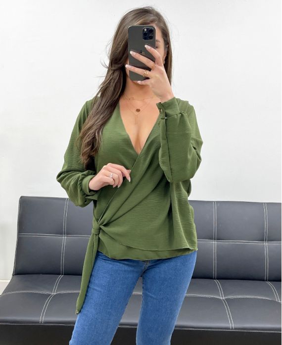 PE0990 MILITARY GREEN DRAPE TOP