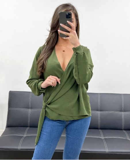 PE0990 TOP DRAPPEGGIATO VERDE MILITARE