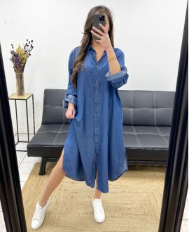 ROBE CHEMISE LONGUE TENCEL PE0844 BLEU FONCE