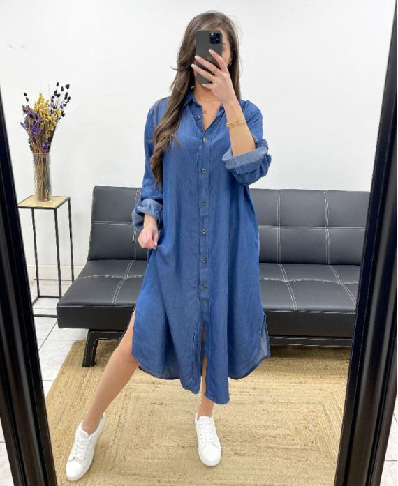 LONG SHIRT DRESS TENCEL PE0844 DARK BLUE