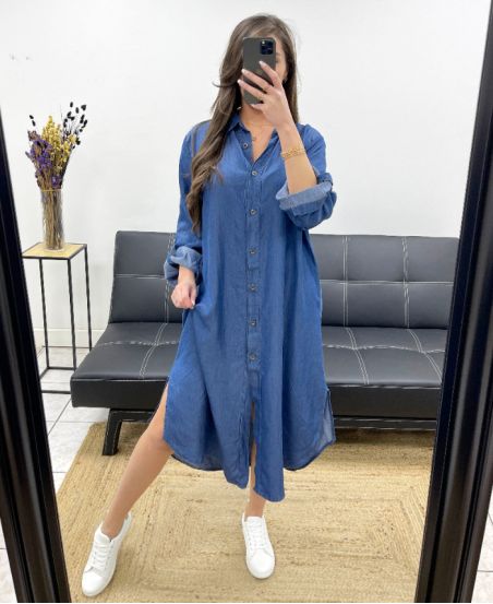 LONG SHIRT DRESS TENCEL PE0844 DARK BLUE