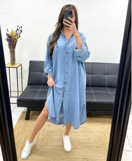 LONG SHIRT DRESS TENCEL PE0844 LIGHT BLUE