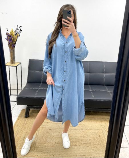 LONG SHIRT DRESS TENCEL PE0844 LIGHT BLUE