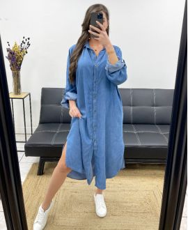 LONG SHIRT DRESS TENCEL PE0844 BLUE MEDIUM