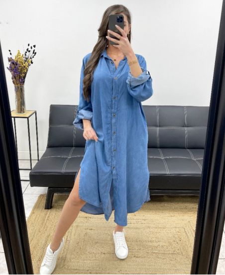 LONG SHIRT DRESS TENCEL PE0844 BLUE MEDIUM