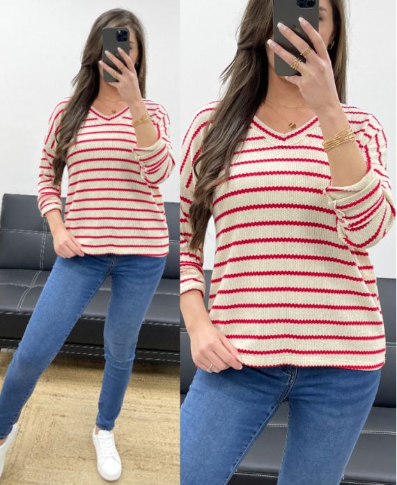 LUREX KNIT SAILOR SWEATER PE0769 ROOD