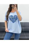 BI-MATERIAAL T-SHIRT COEUR JEANS PE0750 HEMELSBLAUW