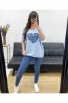 BI-MATERIAAL T-SHIRT COEUR JEANS PE0750 HEMELSBLAUW