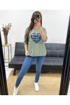 JEANS HART BI-MATERIAAL T-SHIRT PE0750 KHAKI