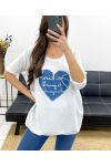 BI-MATERIAAL T-SHIRT HEART JEANS PE0750 WIT