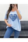 DWUMATERIAŁOWA KOSZULKA COEUR JEANS PE0750 BŁĘKITNA