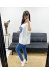 DWUMATERIAŁOWA KOSZULKA HEART JEANS PE0750 BIAŁA