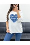 DWUMATERIAŁOWA KOSZULKA HEART JEANS PE0750 BIAŁA