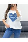 DWUMATERIAŁOWA KOSZULKA HEART JEANS PE0750 BIAŁA