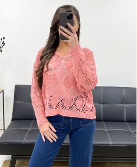 PE0458 TERRACOTA CROCHET SWEATER