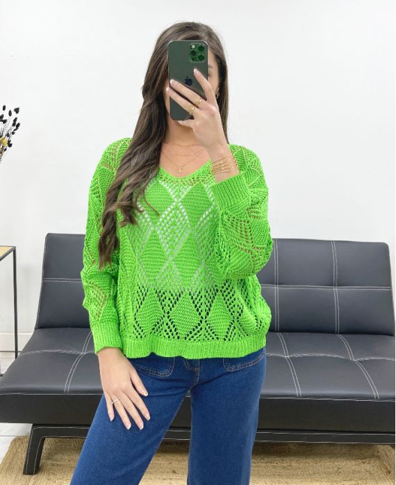 PE0458 CROCHET SWEATER LIME GREEN