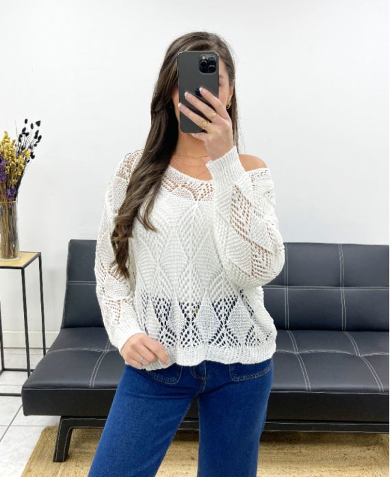 PULL CROCHET PE0458 BLANC