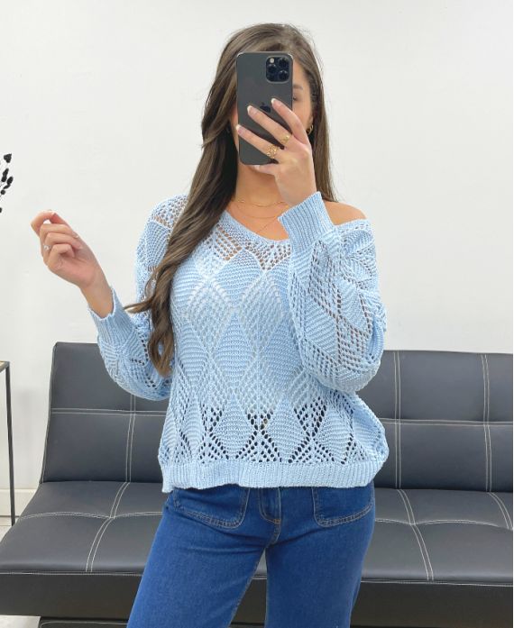 PE0458 CROCHET SWEATER SKY BLUE