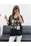 SMILE BI-MATERIAL COTTON-LINEN T-SHIRT PE0818 BLACK