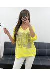 T-SHIRT BIMATERIALE COTONE-LINO SMILE PE0818 GIALLO