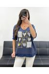 SMILE DOUBLE-MATERIAL COTTON-LINEN T-SHIRT PE0818 NAVY