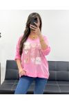 SMILE BI-MATERIAL COTTON-LINEN T-SHIRT PE0818 PINK