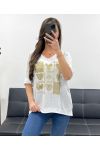 T-SHIRT SMILE BI-MATERIALE COTONE-LINO PE0818 BIANCO