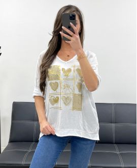 T-SHIRT SMILE BI-MATERIALE COTONE-LINO PE0818 BIANCO