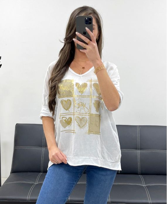 T-SHIRT SMILE BI-MATERIALE COTONE-LINO PE0818 BIANCO