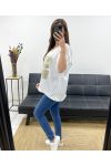 SMILE BI-MATERIAL COTTON-LINEN T-SHIRT PE0818 WHITE