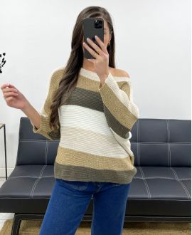 BEIGE AH250652 LUREX STRIPED SWEATER