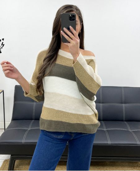 BEIGE AH250652 LUREX STRIPED SWEATER