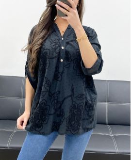 BLUSA IN COTONE RICAMATA PE0697 NERA