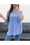 BLUSE AUS BAUMWOLLE MIT STICKEREI PE0697 BLAU JEANS