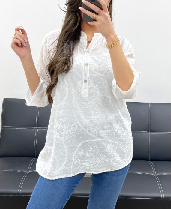 BLUSA DE ALGODÓN BORDADA PE0697 BLANCO