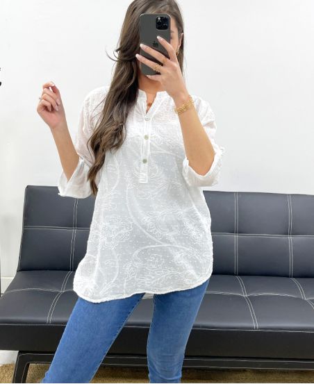 BLUSA IN COTONE RICAMATA PE0697 BIANCO