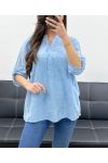 BLUSE AUS BAUMWOLLE MIT STICKEREI PE0697 HIMMELBLAU