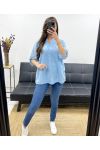 BLUSE AUS BAUMWOLLE MIT STICKEREI PE0697 HIMMELBLAU