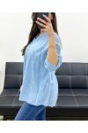 BLUSE AUS BAUMWOLLE MIT STICKEREI PE0697 HIMMELBLAU