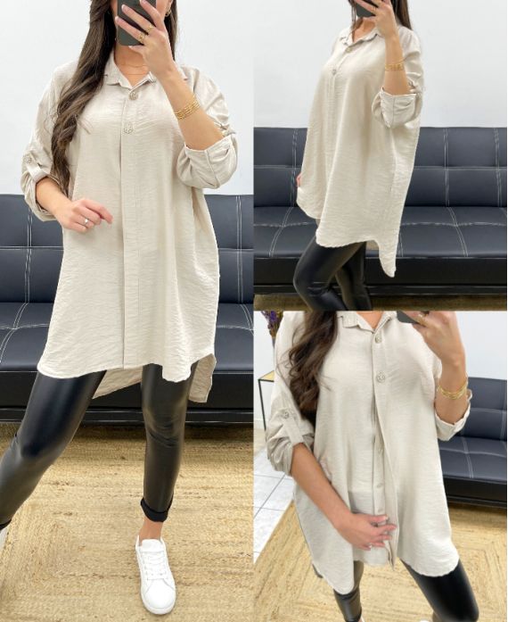 LANG OVERSIZED OVERHEMD PE0479 BEIGE