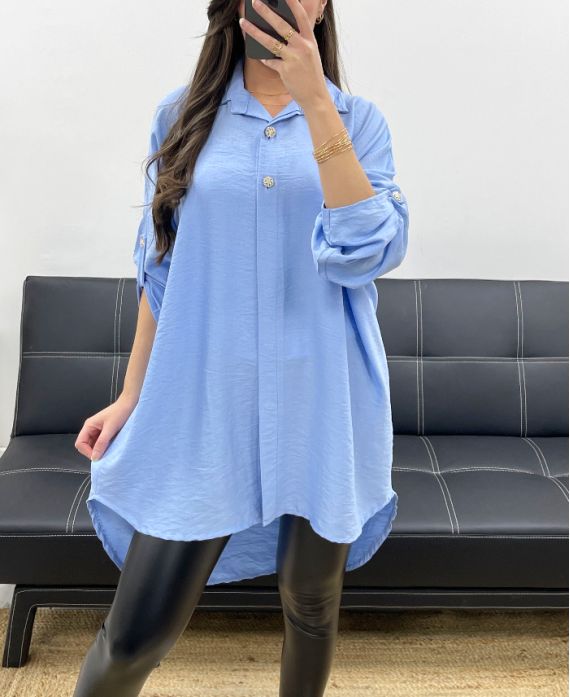 CAMICIA LUNGA OVERSIZE PE0479 AZZURRO CIELO