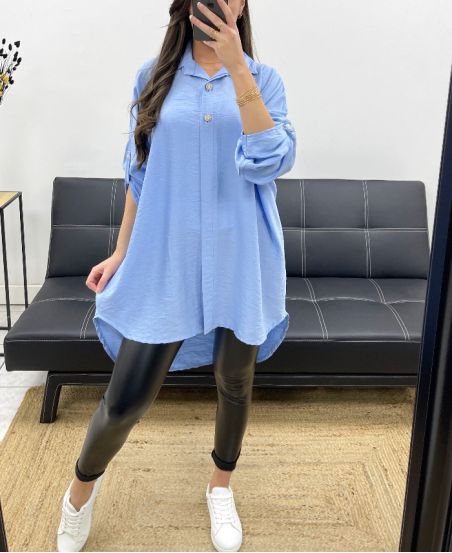 CAMICIA LUNGA OVERSIZE PE0479 AZZURRO CIELO