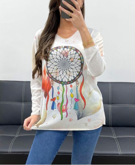 MAGLIONE LEGGERO CON STAMPA PE0487 CATCHER DREAMS HEARTS