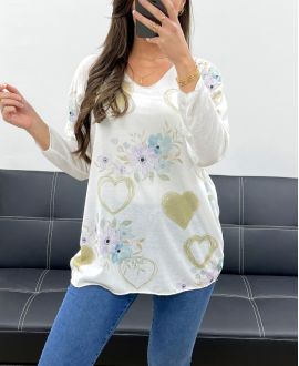 LIGHTWEIGHT PRINTED SWEATER PE0487 HEARTS