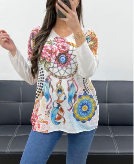 LEKKI SWETER Z NADRUKIEM PE0487 PACHWORK DREAM CATCHER