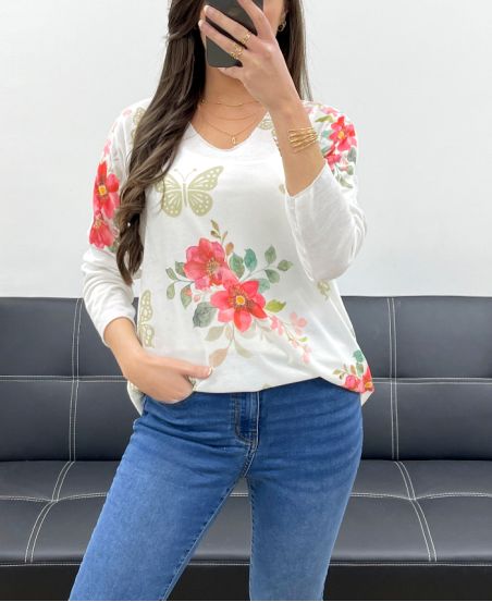 PE0487 BUTTERFLY PRINTED LIGHTWEIGHT SWEATER