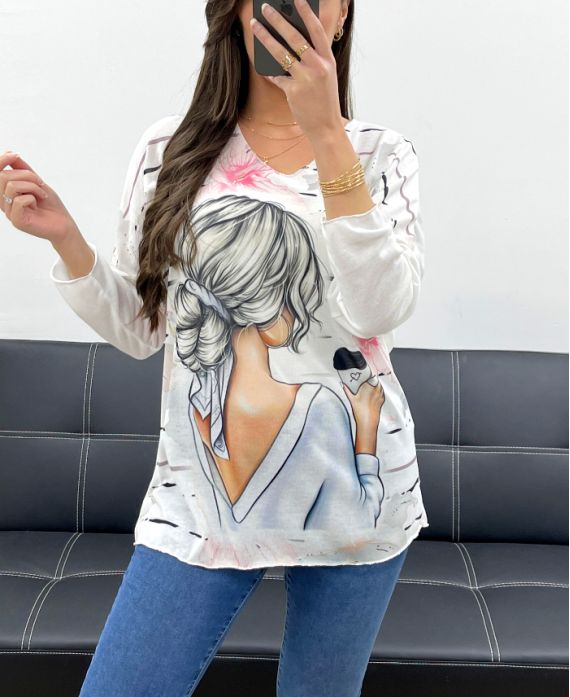 LIGHTWEIGHT PRINTED SWEATER PE0487 FEMME CHIC CAFÉ