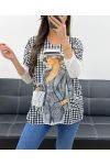 LIGHTWEIGHT PRINTED SWEATER PE0487 WOMEN'S HOUNDSTOOTH